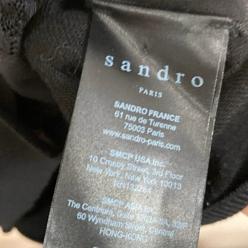 Sandro Paris -Black Merino Wool Knit Sweater with Lace Hem Inserts